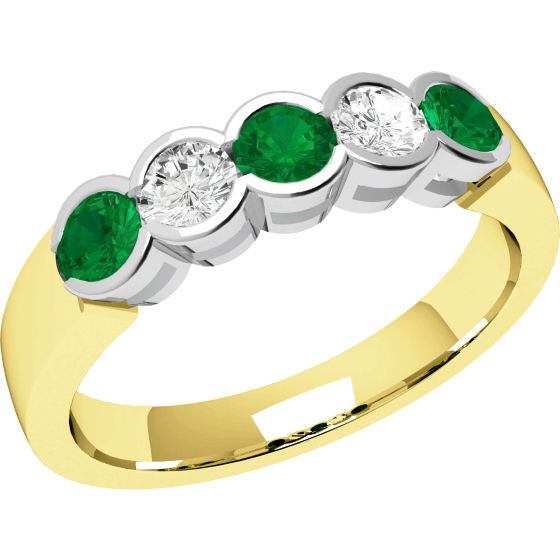 Emerald and Diamond Eternity Ring for Women in 18ct yellow and white gold with 3 round emeralds and 2 round brilliant diamonds-img1