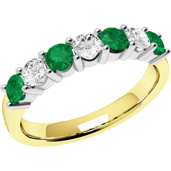 Emerald and Diamond Eternity Ring for Women in 18ct yellow and white gold with 4 round emeralds and 3 round brilliant cut diamonds in a claw setting-img1