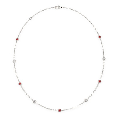 Colier din Aur Alb de 18kt cu 5 Rubine si 4 Diamante Rotunde Briliant, in Setare Rub Over-img1