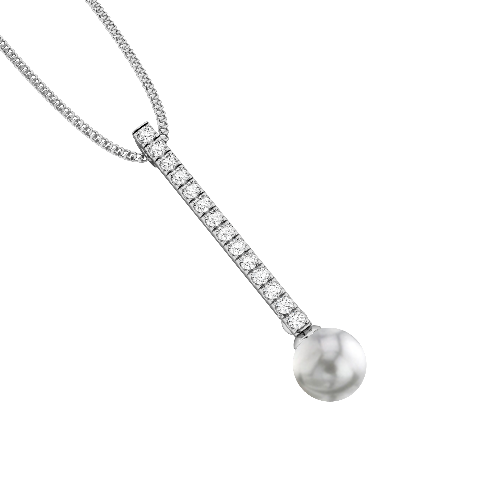 Pandantiv din Aur Alb 18kt cu Perla de Culoare Argintiu Inchis de 9mm si Diamante Rotunde-img1