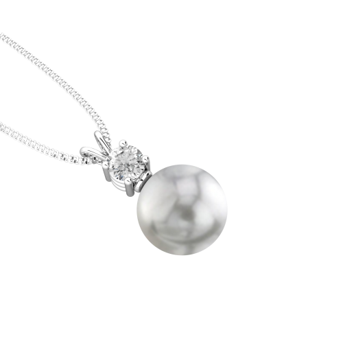 RDPG111W-Pandantiv cu Perla si Diamante din Aur Alb 18kt cu Perla Argintie de 9mm si Diamante Rotunde Briliant-img1