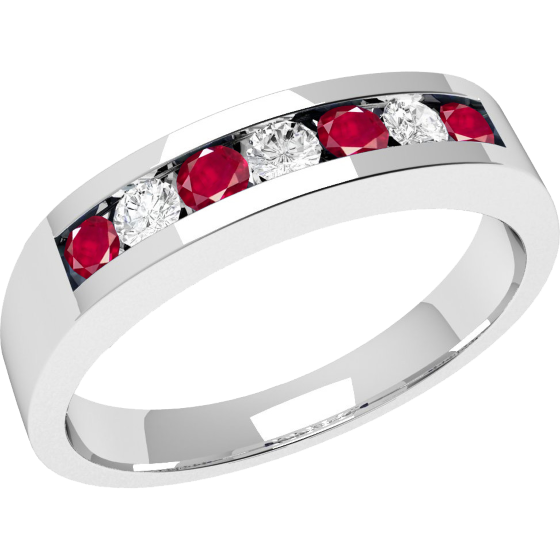 Ruby and Diamond Ring for Women in 9ct white gold with 7 stones, 4 round rubies and 3 round brilliant cut diamonds in a channel setting-img1