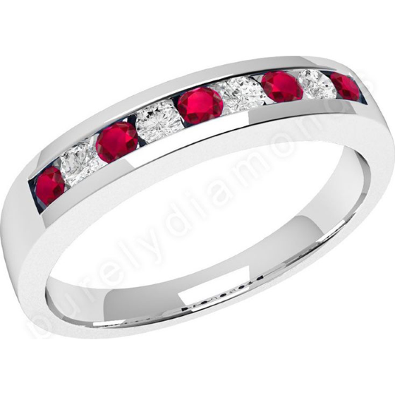 Ruby and Diamond Ring for Women in 9ct white gold with 5 round rubies and 4 round brilliant cut diamonds in a channel setting-img1