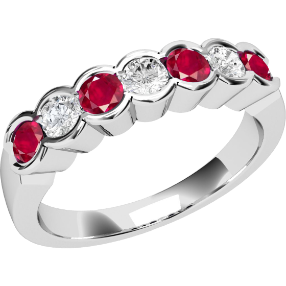 Ruby and Diamond Ring for Women in 9ct white gold with 7 stones in a rub-over setting-img1