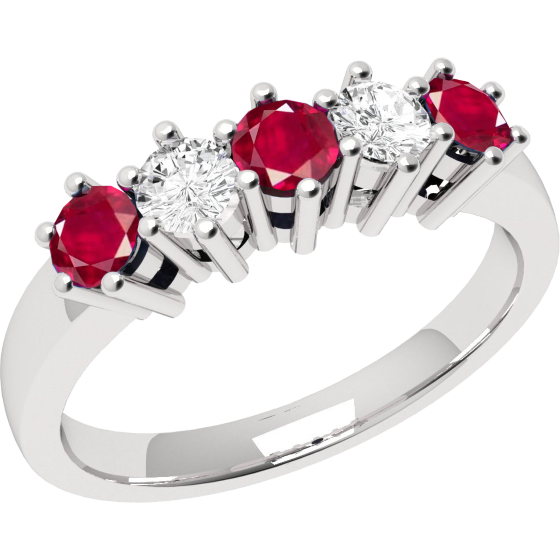 Ruby and Diamond Ring for Women in 9ct white gold with 5 stones-img1