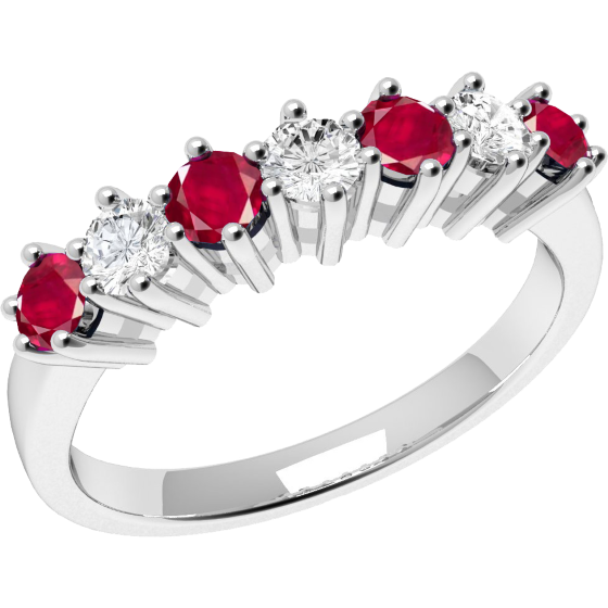 Ruby and Diamond Ring for Women in 9ct white gold with 4 round rubies and 3 round brilliant cut diamonds-img1