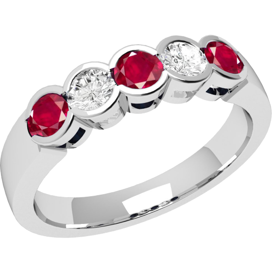 Ruby and Diamond Ring for Women in 9ct white gold with 3 round rubies and 2 diamonds-img1