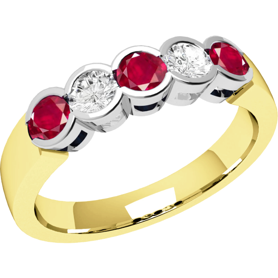 Ruby and Diamond Ring for Women in 18ct yellow and white gold with 3 round rubies and 2 diamonds-img1