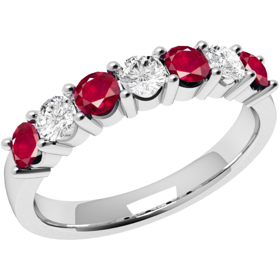 Ruby and Diamond Ring for Women in 9ct white gold with 4 round rubies and 3 round diamonds-img1