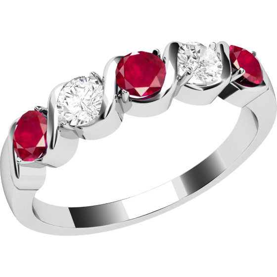 Ruby and Diamond Ring for Women in 9ct white gold with 5 stones, 3 rubies and 2 round diamonds-img1