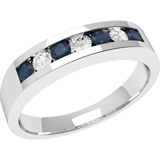 Sapphire and Diamond Ring for Women in 9ct white gold with 4 round sapphires and 3 round brilliant cut diamonds in a channel setting-img1