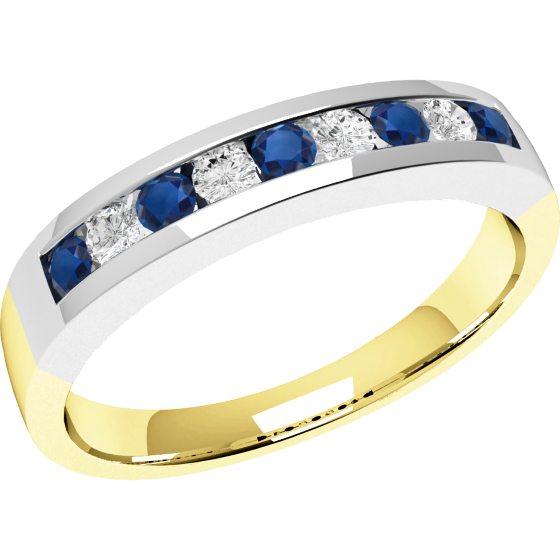 Sapphire and Diamond Ring for Women in 18ct yellow and white gold with 5 round sapphires and 4 round brilliant cut diamonds-img1