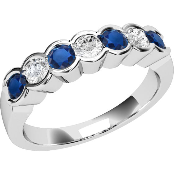 Sapphire and Diamond Ring for Women in 9ct white gold with 4 round sapphires and 3 round brilliant cut diamonds, all in a rub-over setting-img1