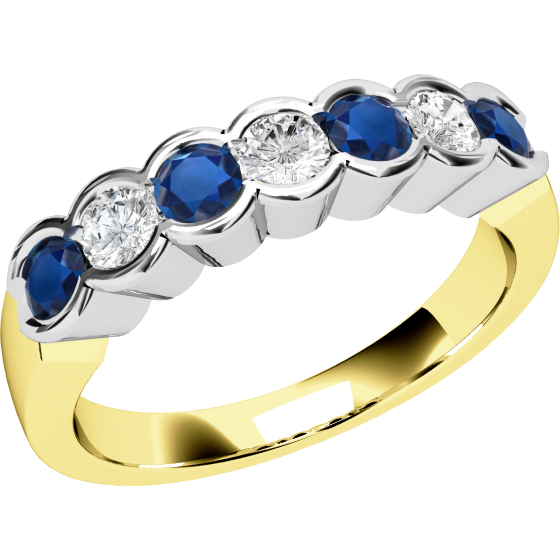 Sapphire and Diamond Ring for Women in 9ct yellow and white gold with 4 round sapphires and 3 round brilliant cut diamonds, all in a rub-over setting-img1