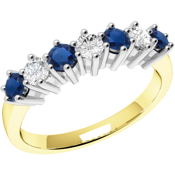 Sapphire and Diamond Ring for Women in 9ct yellow and white gold with 4 round sapphires and 3 round brilliant cut diamonds, all in a claw setting-img1