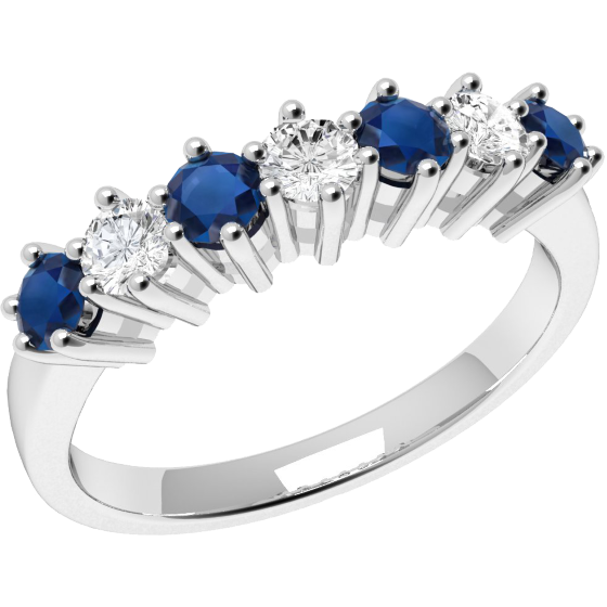 Sapphire and Diamond Ring for Women in 18ct white gold with 4 round sapphires and 3 round brilliant cut diamonds, all in a claw setting-img1