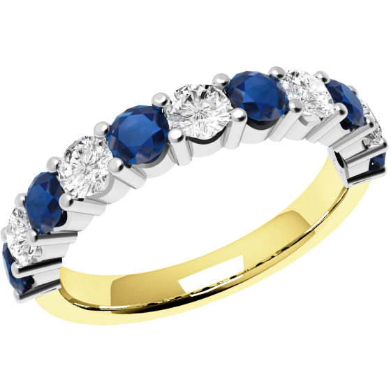 Inel cu Safir si Diamant Dama Aur Alb&Galben 18kt cu 6 Safire si 5 Diamante in Setare Gheare,Decor Clasic si Elegant-img1