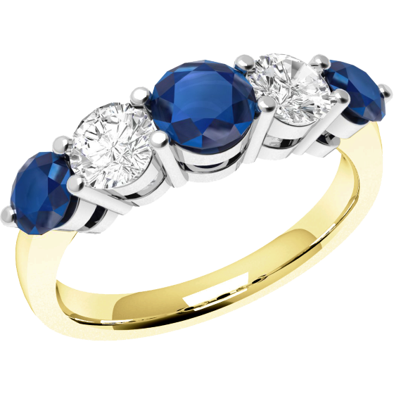 Sapphire and Diamond Ring for Women in 18ct yellow and white gold with 3 round cut sapphires and 2 round brilliant cut diamonds-img1