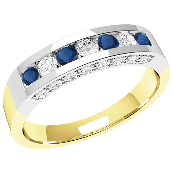 Sapphire and Diamond Ring for Women in 18ct yellow and white gold with round sapphires and diamonds in a channel and claw setting-img1