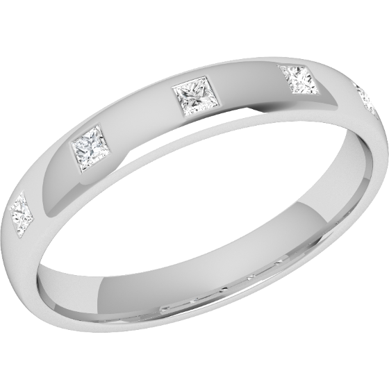 Diamond Set Wedding Ring for Women in Platinum with Five Princess Cut Diamonds in a Rub-Over Setting, Court, Width 3.5mm-img1