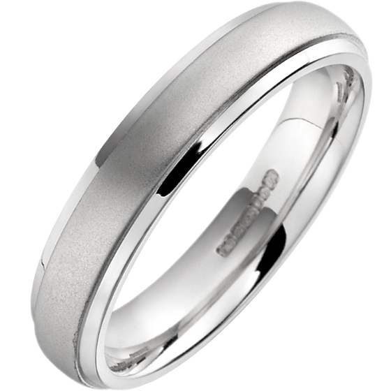 Plain Wedding Band for Women in Platinum, Court Profile, Sandblasted with Polished Edges, Width 3.5mm-img1