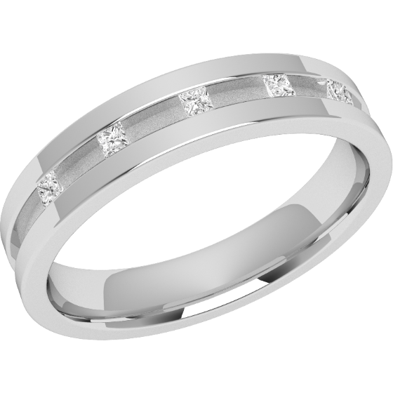Diamond Set Wedding Ring for Women in Platinum with 5 Princess Cut Diamonds in a Channel Setting, Flat Top/Courted Inside, Width 4mm-img1