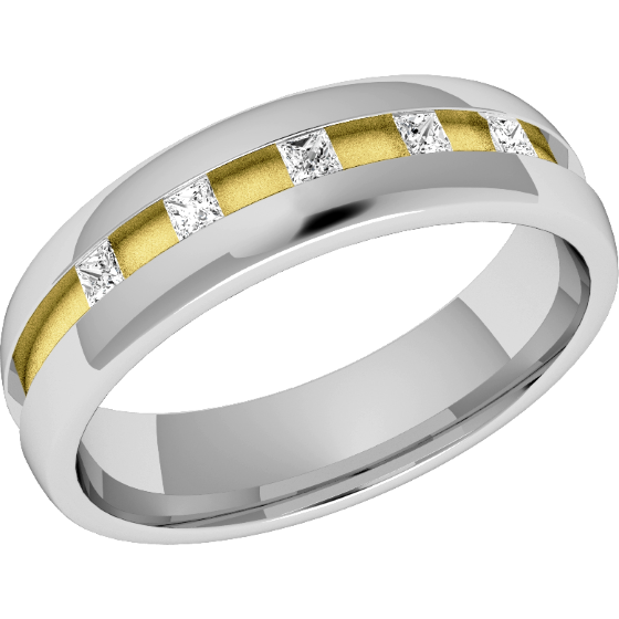 Diamond Set Wedding Ring for Women in 18ct Yellow and White Gold with Five Princess Cut Diamonds in a Channel Setting, Court, Width 4.5mm-img1