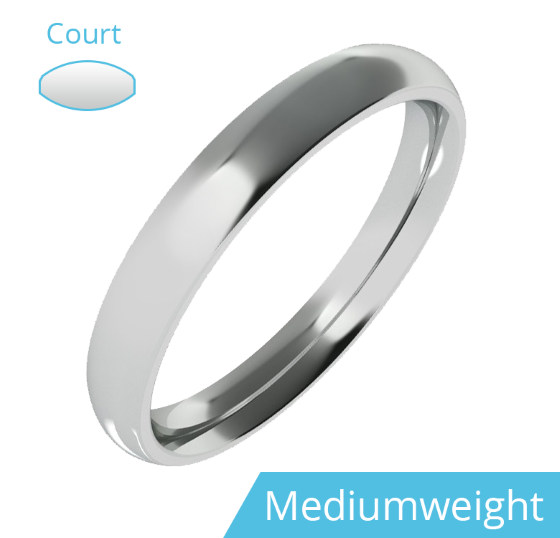 Plain Wedding Band for Women in 950 Platinum, Polished, Court Profile, Medium Weight-img1