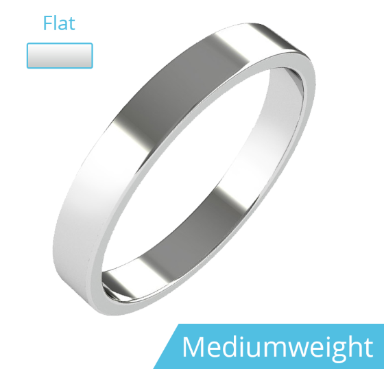 Plain Wedding Band for Women in 9ct White Gold, Polished, Flat Shape, Medium Weight-img1