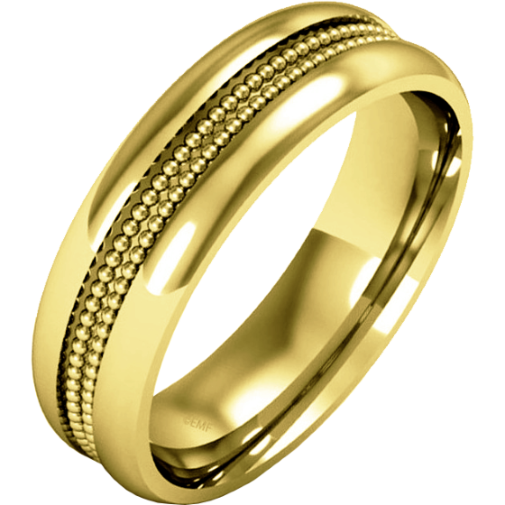 Plain Wedding Band for Women in 18ct Yellow Gold, mill-grained, heavy weight, with a polished/brushed finish-img1