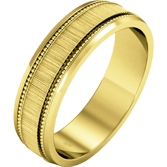 Einfacher Ehering für Dame in 9kt Gelbgold mit Milgrain Design, Schwergewicht, poliertes/gebürstetes Finish-img1