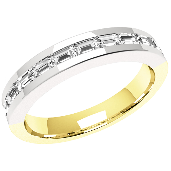 Half Eternity Ring/Diamond set wedding ring for women in 18ct yellow and white gold with 12 baguette diamonds in a channel setting-img1