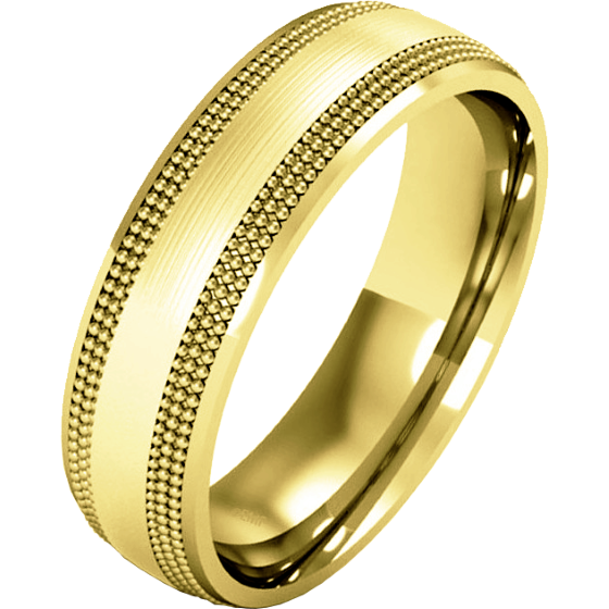 Plain Wedding Band for Women in 9ct Yellow Gold, with a double mill-grained border, with a polished/brushed finish, heavy weight-img1