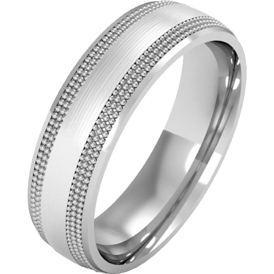 Plain Wedding Band for Women in Platinum, with a double mill-grained border, with a polished/brushed finish, heavy weight-img1