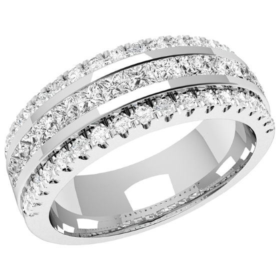 Half Eternity Ring/Diamond set wedding ring for women in 18ct yellow gold with 15 princess cut diamonds and 36 round diamonds, width 7mm-img1