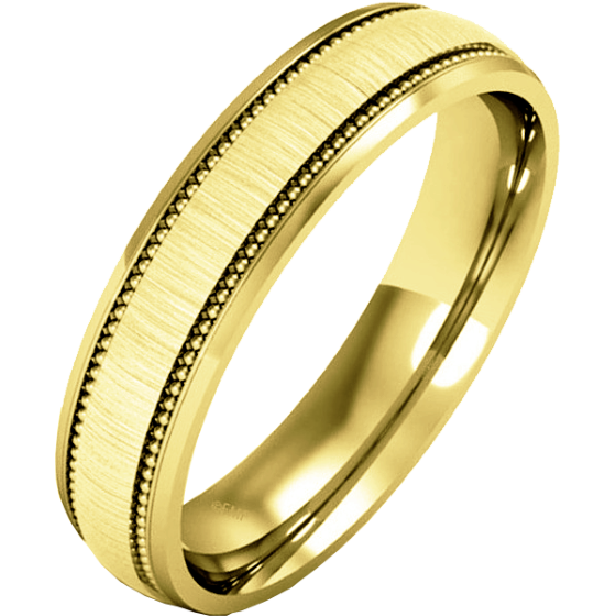 Einfacher Ehering für Dame in 9kt Gelbgold - Milgrain Design, poliertes/gebürstetes Finish-img1