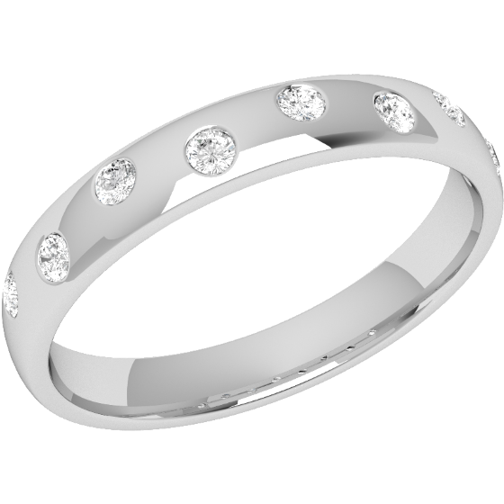 Diamond Set Wedding Ring for Women in Platinum with 8 Round Brilliant Cut Diamonds in Rub-Over Setting, Court, Width 3.5mm-img1