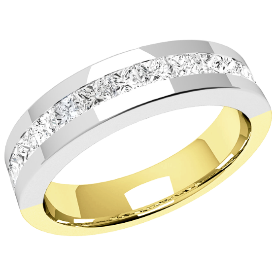 RDW146YW Diamond Set Wedding/Eternity Ring for Women in 18ct Yellow and White Gold with 13 Princess Cut Diamonds, Flat Top/Courted Inside, Width 4.5mm-img1