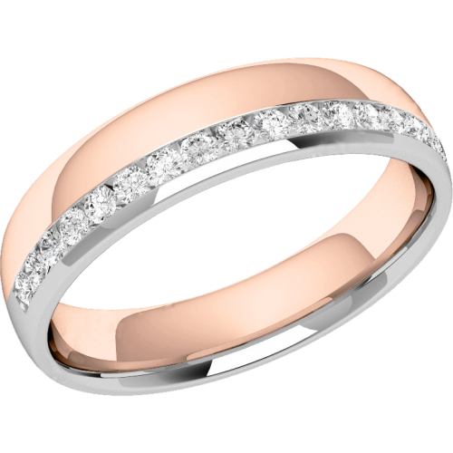 Verigheta cu Diamant Dama Aur Roz si Alb 18kt cu 17 Diamante Rotund Briliant Setate in Canal Profil Bombat-img1