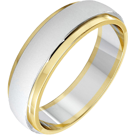 Plain Wedding Band for Men in 18ct Yellow and White Gold Court Profile Sandblasted with Dropped Polished Edges, Width 6.25mm-img1