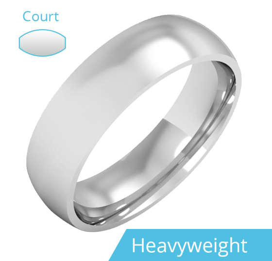 Plain Wedding Band for Men in 9ct White Gold, Polished, Court Profile, Heavy Weight-img1