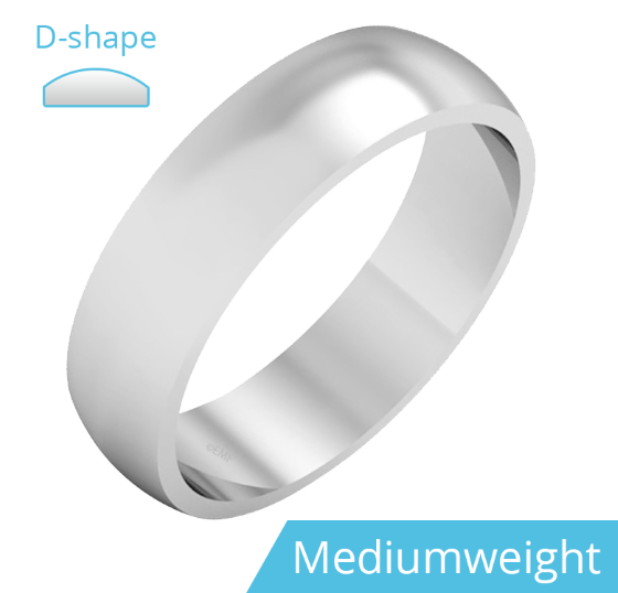 Plain Wedding Band for Men in 9ct White Gold, Polished, D Shaped, Medium Weight-img1