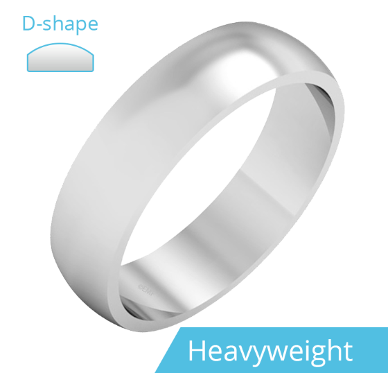 RDWG030/9WH Plain Wedding Band for Men in 9ct White Gold, Polished, D Shaped, Heavy Weight-img1
