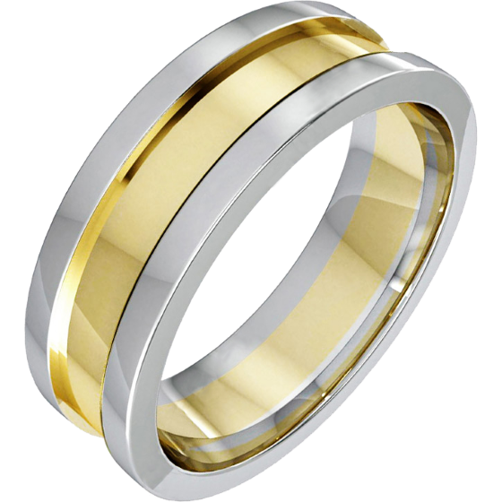 Plain Wedding Ring for Men in 18ct Yellow Gold with Raised White Gold Edges, With 6.25mm-img1