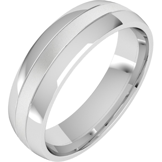 Plain Wedding Band for Men in Platinum Court Profile with a Sandblasted Centre Row-img1
