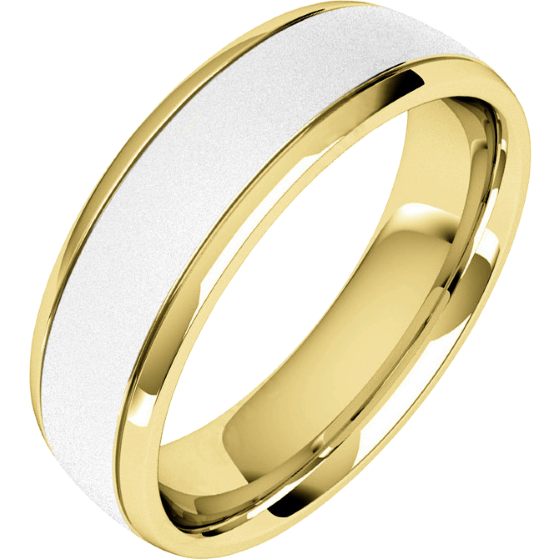 Plain Wedding Band for Men in 18ct  White and Yellow Gold with a Sandblasted Centre, Court Profile, Width 6.25mm-img1