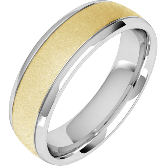 Plain Wedding Band for Men in 18ct Yellow and White Gold with a Sandblasted Centre, Court Profile, Width 6.25mm-img1