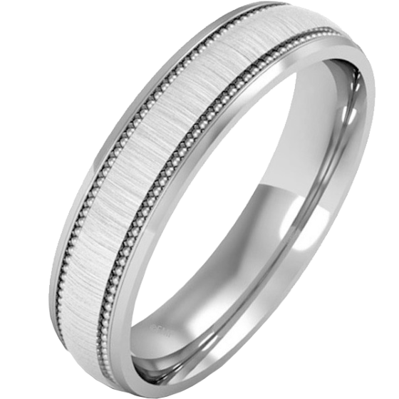 Plain Wedding Band for Men in 9ct White Gold, Heavy Weight, Mill-Grained, Polished/Brushed Finish-img1