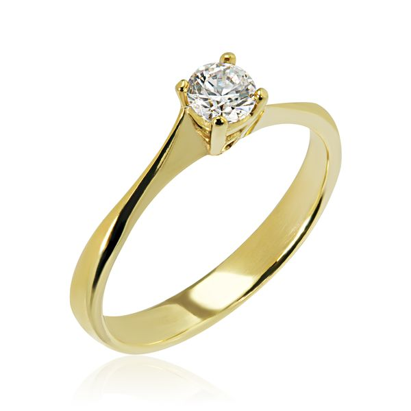 Inel de Logodna Solitaire Dama Aur Galben 14kt cu Diamant Rotund Briliant Setat cu 4 Gheare,Montura Putin Rasucita-img1