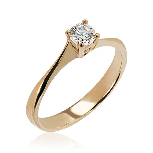 Inel de Logodna Solitaire Dama Aur Roz 14kt cu Diamant Rotund Briliant Setat cu 4 Gheare,Montura Putin Rasucita-img1